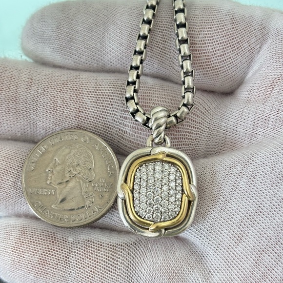 David Yurman 925 & 18k Gold Labyrinth Pendant Necklace with Diamonds 18" - Picture 5 of 11